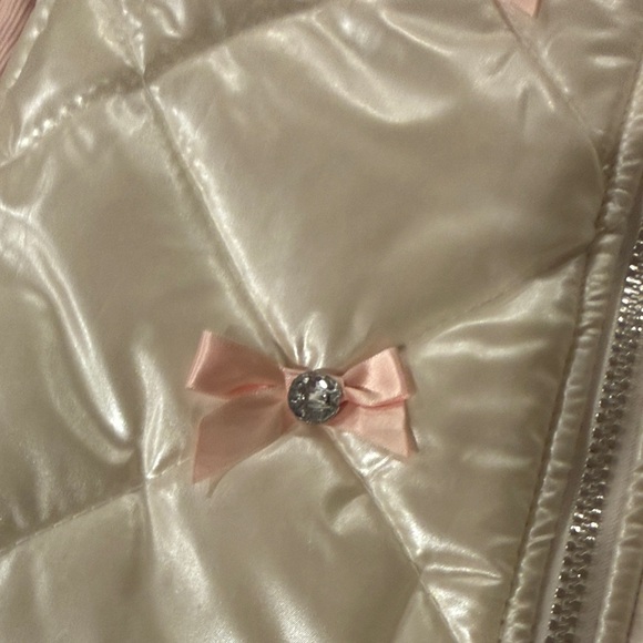 Kids 3 Piece Set Hooded Vest with Pink Bows Bejeweled Wide Leg Jean Leggings - Picture 4 of 6